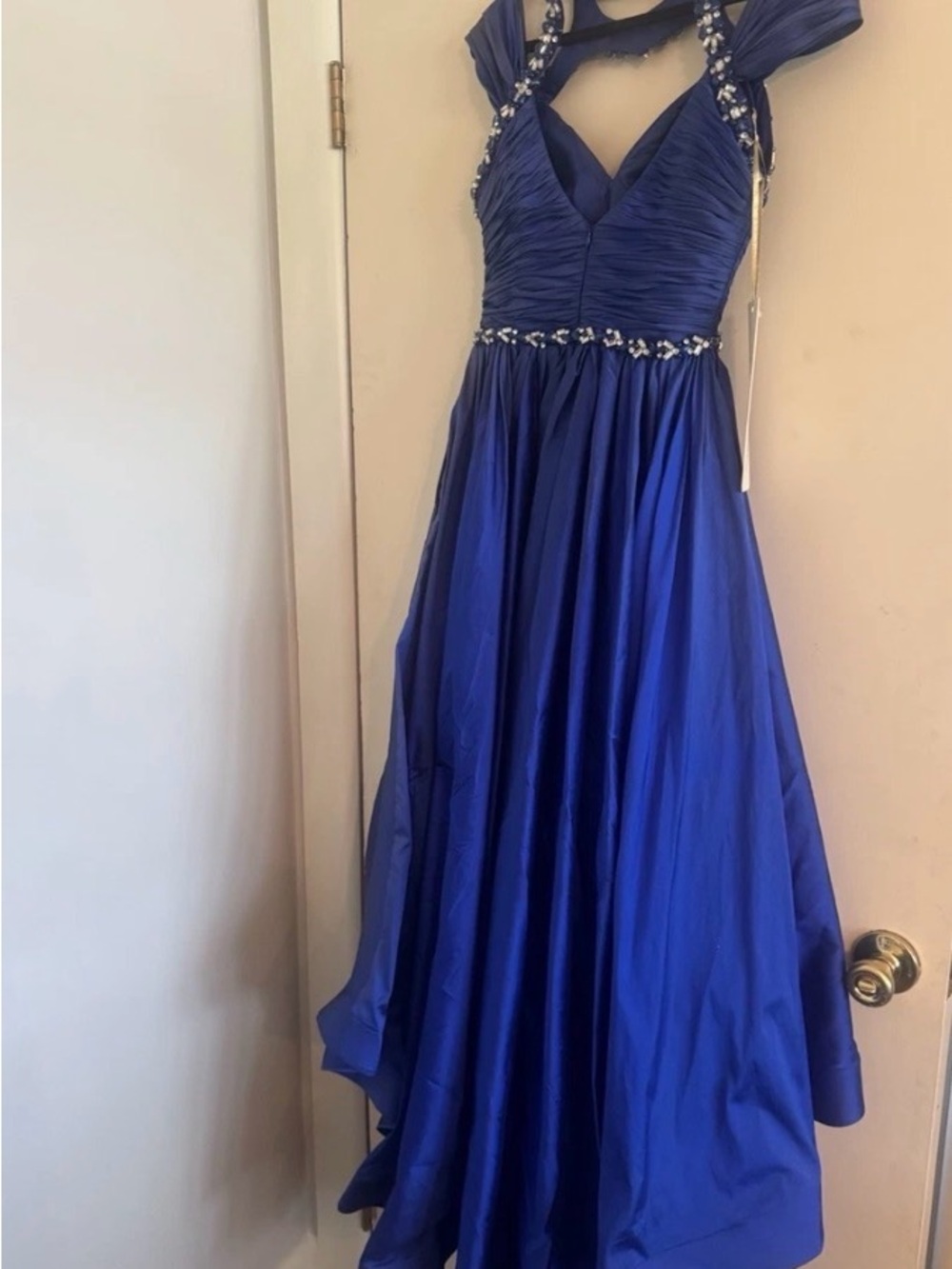 Tarik Ediz Royal Blue Prom Gown with Beaded Waist and Straps NWT size 4